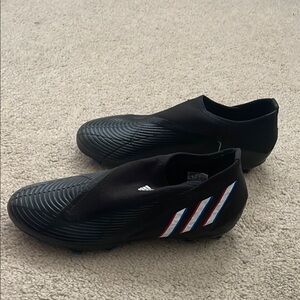 Adidas soccer cleats Laceless Design with white blue and red stripes. Size 7.5